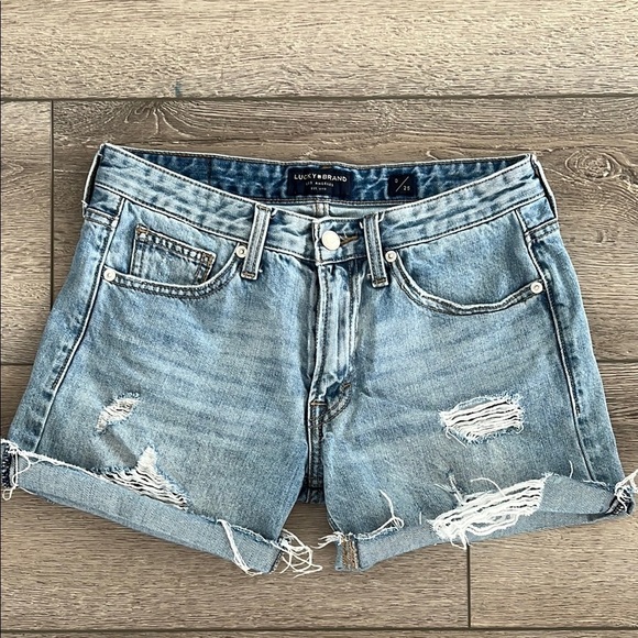 Lucky Brand boyfriend Blue Distressed Denim Shorts 25 - Picture 2 of 5